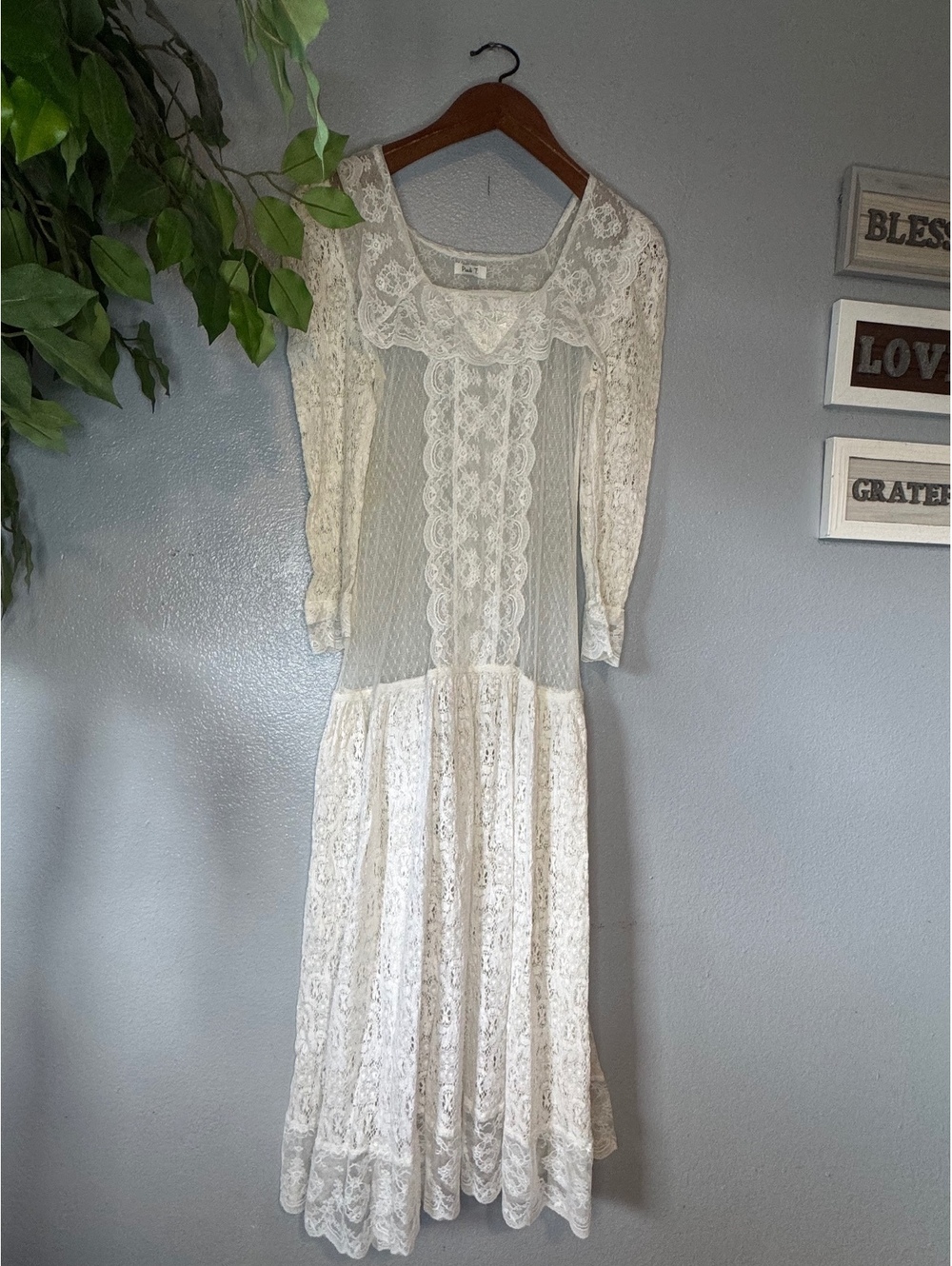 Ivory Lace Maxi Dress Romantic Boho Long Sleeve Prairie Style Pauli T XS - Picture 2 of 8